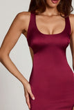 Scoop Neck Lace up Back Mini Dress in Wine Red