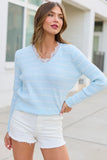 Riley Blue Stripe Lace Trim Sweater