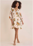 Printed Wrap Mini Dress Orange Bella