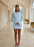 Locked In Heaven Long Sleeve Mini Dress Blue