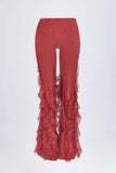 Ruffled Mid Rise Flared Trousers in Red Print