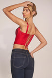 Sweetheart Neck Lace Up Corset Top in Cherry