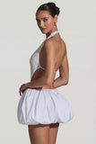 Embellished Cut Out Bubble Hem Mini Dress in White
