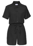 Short Sleeve Linen Romper Black