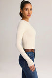 Modal Round Neck Long Sleeve Bodysuit in Cream