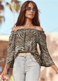 Off The Shoulder Top Brown Multi