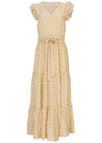 Flutter Sleeve Maxi Dress Peach White