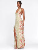 SIRENA MAXI DRESS YELLOW FLORAL ROSE STRIPE