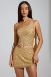 Embellished Asymmetric Scarf Detail Top in Gold