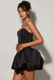 Lace Up Bubble Hem Corset Micro Mini Dress in Black