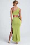 Hardware Detail One Shoulder Maxi Dress in Olive Green