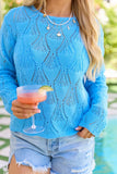 Talissia Blue Open Knit Crewneck Sweater