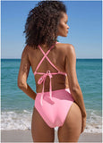Crochet Open Back One Piece Pink Multi