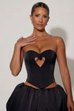 Embellished Heart Cut Out Strapless Corset Top in Black
