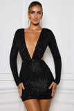 Embellished Cut Out Mini Dress in Black