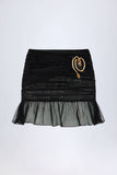 Hardware Detail Ruffled Mid Rise Mini Skirt in Black