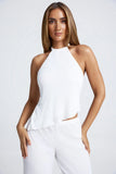 Open Back Asymmetric Halterneck Top in White