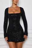 Embellished A Line Mini Dress in Black