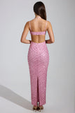 Embellished Cowl Neck Maxi Dress in Pink