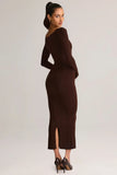 Modal Peekaboo Long Sleeve Midi Dress in Chocolate Brown