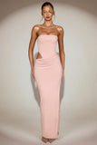 Soft Jersey Bandeau Cut Out Maxi Dress in Pink