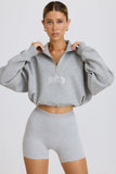 Quarter Zip Cropped Sweatshirt in Grey Marl