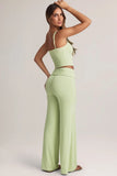 Modal Foldover Wide Leg Trousers in Sage Green
