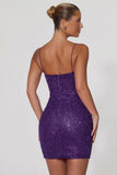Embellished Sweetheart Neck Mini Dress in Purple