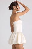 Lace Up Bubble Hem Corset Mini Dress in Ivory