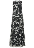 Ruffle Hem Maxi Dress Woodcut Botanical