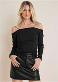 Rhinestone Strappy Top Jet Black