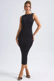 Ruched Open Back Midaxi Dress in Black
