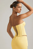 Satin Lace Up Corset Top in Pastel Yellow