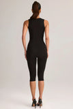 Modal Square Neck Bodycon Capri Jumpsuit in Black