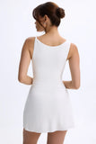 Modal Ruched A Line Micro Mini Dress in White