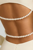 Pearl Detail Cut Out Mini Dress in Ivory