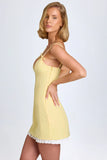 Bow Detail Pleated Mini Dress in Pastel Yellow