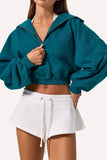 Quarter Zip Cropped Sweatshirt in Teal