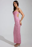 Embellished Cowl Neck Maxi Dress in Pink