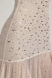 Semi Sheer Embellished Asymmetric Maxi Dress in White