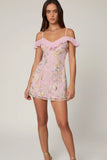Embellished Lace Up A Line Mini Dress in Soft Pink