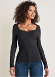 Deep Scoop Neck Ribbed Top Jet Black