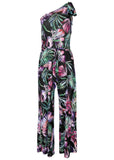 One Shoulder Print Jumpsuit Illuminated Jungle