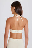 Scoop Neck Halterneck Sports Bra in Cream