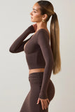 Modal Plunge Long Sleeve Top in Chocolate Brown