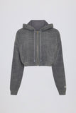 Terry Cotton Zip Up Cropped Hoodie in Dark Grey