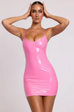 Vinyl Tie Back Scoop Neck Mini Dress in Pink