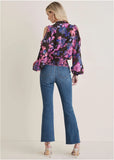 Ruffle Cold Shoulder Blouse Electric Bouquet