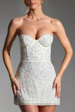 Embellished Strapless Corset Mini Dress in White