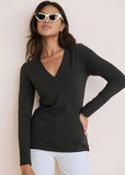 Ribbed Long Sleeve V Neck Black